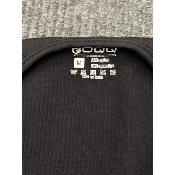 OQQ Medium Black Bodysuit Stretch Slimming Ribbed Square Neck Jumpsuit One Piece - Picture 7 of 8